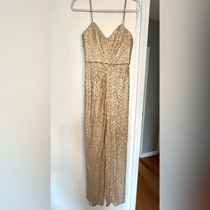 AMSALE CHAMPAGNE SEQUIN MAXI DRESS